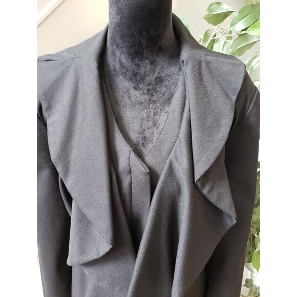 INC Black Ruffle Open Front Blazer Jacket 0X Women’s Draped Long Sleeve Stretch - Picture 6 of 12